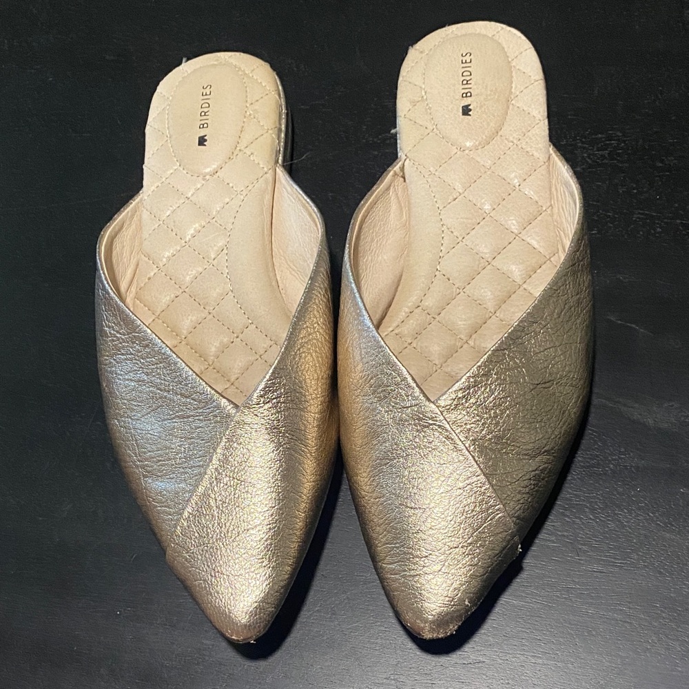 Birdies Metallic Gold Swan Mules